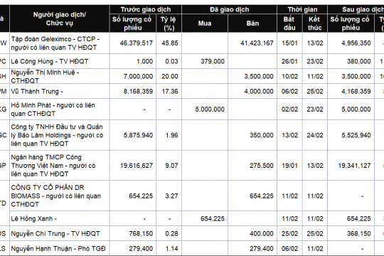 Lãnh đạo và người thân mua bán cổ phiếu gì sau Tết?